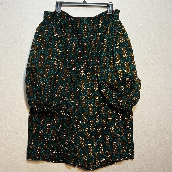 TRIBALBYN Womens African Abstract Off Shoulder Bell Sleeves Romper Size XXL - Picture 4 of 16